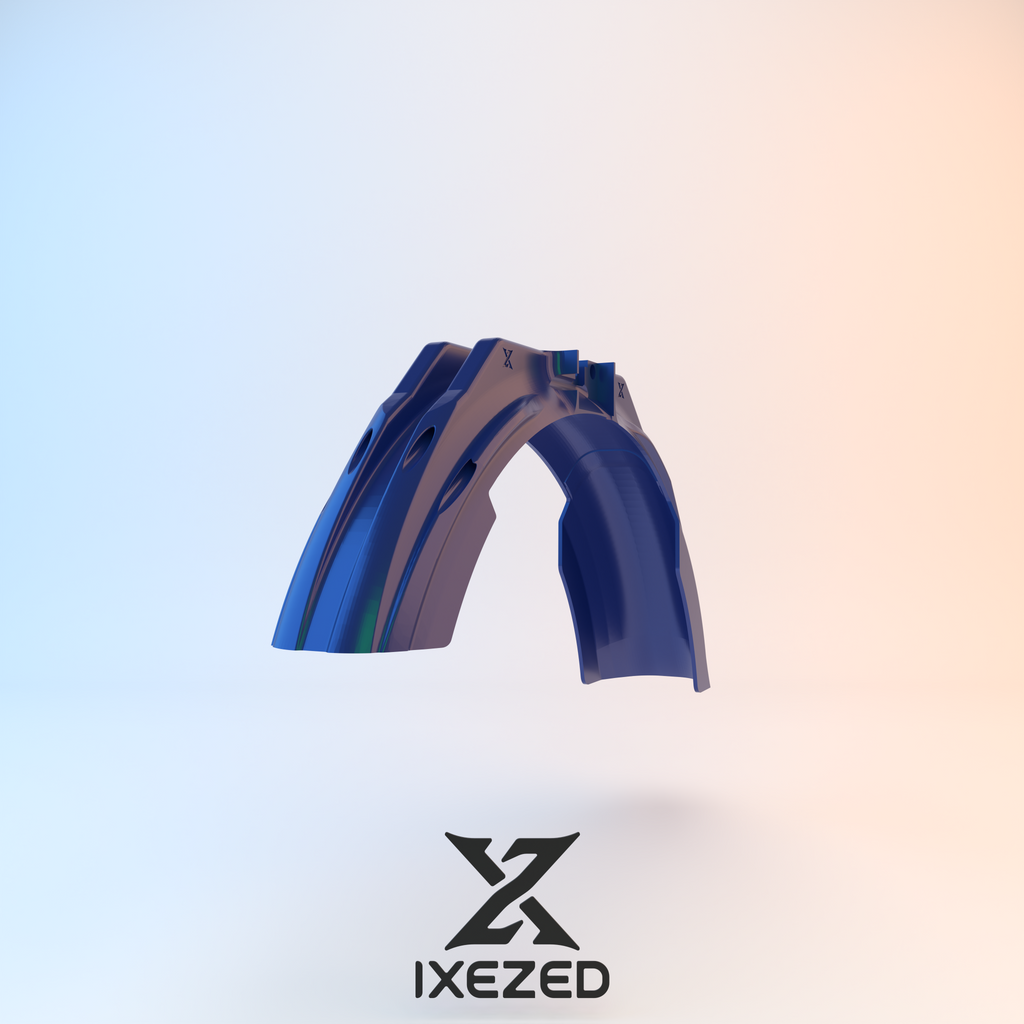 Garde-boue Lynx IXEZED en rendu 3D bleu, vu de trois quarts, pièce seule.